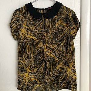Black top with yellow print and cute Peter Pan collar